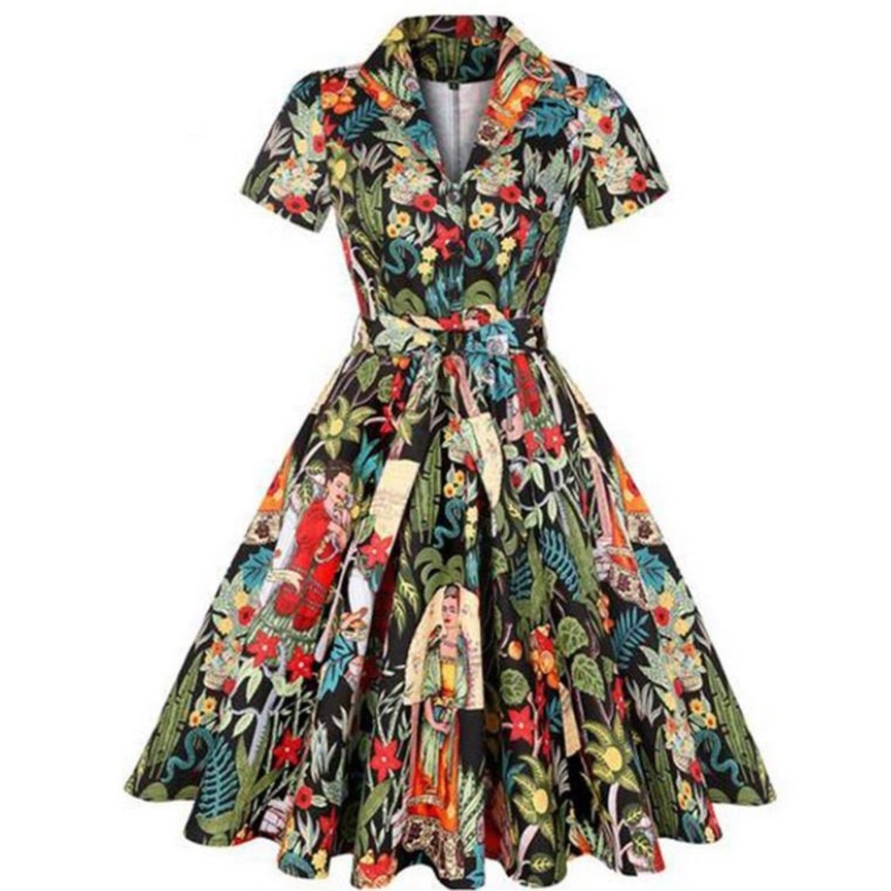 NBW Frida Kahlo Collar Swing Dress